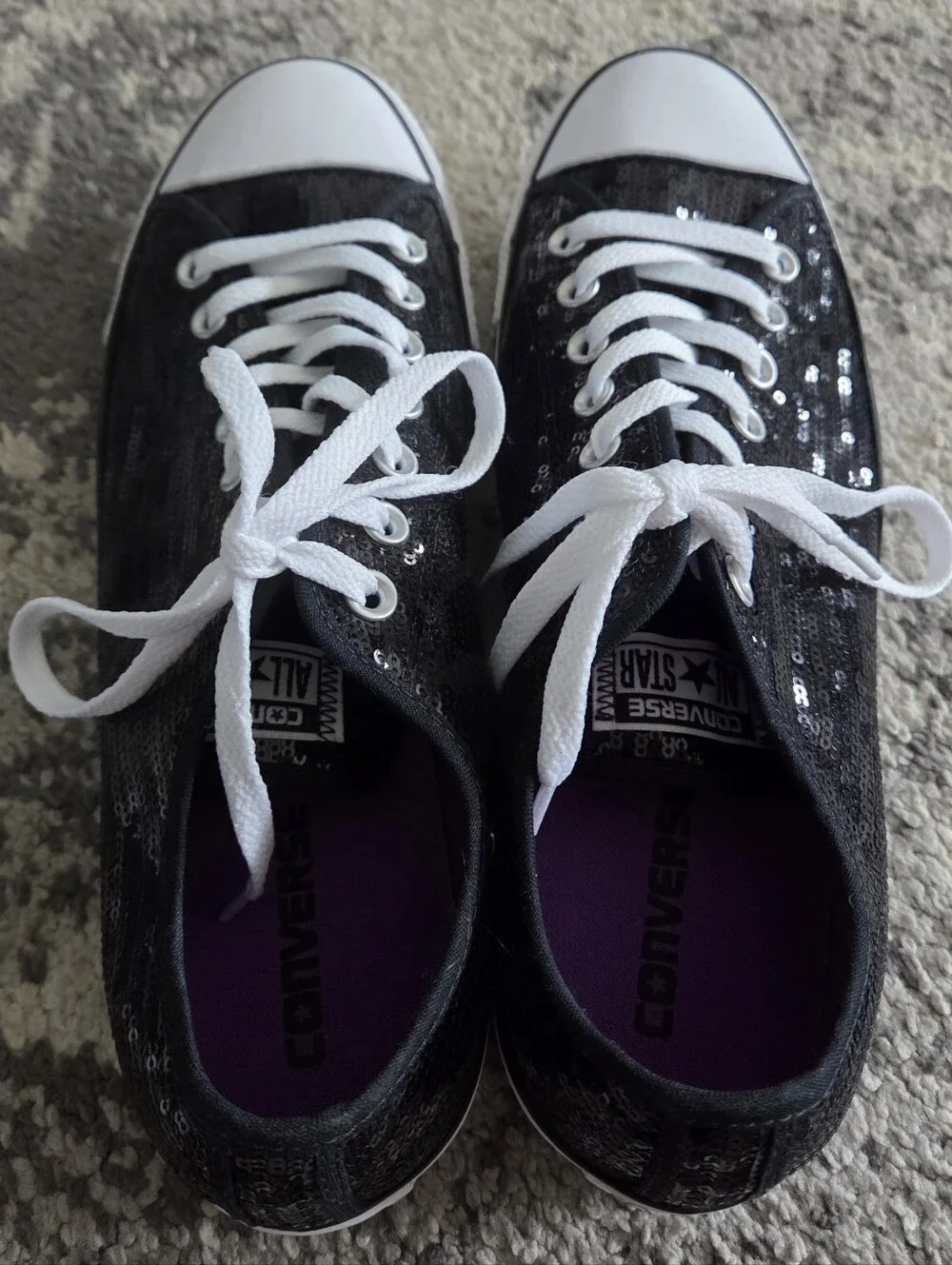 Black sequin Converse Chuck Taylor All star low top sneakers with white laces